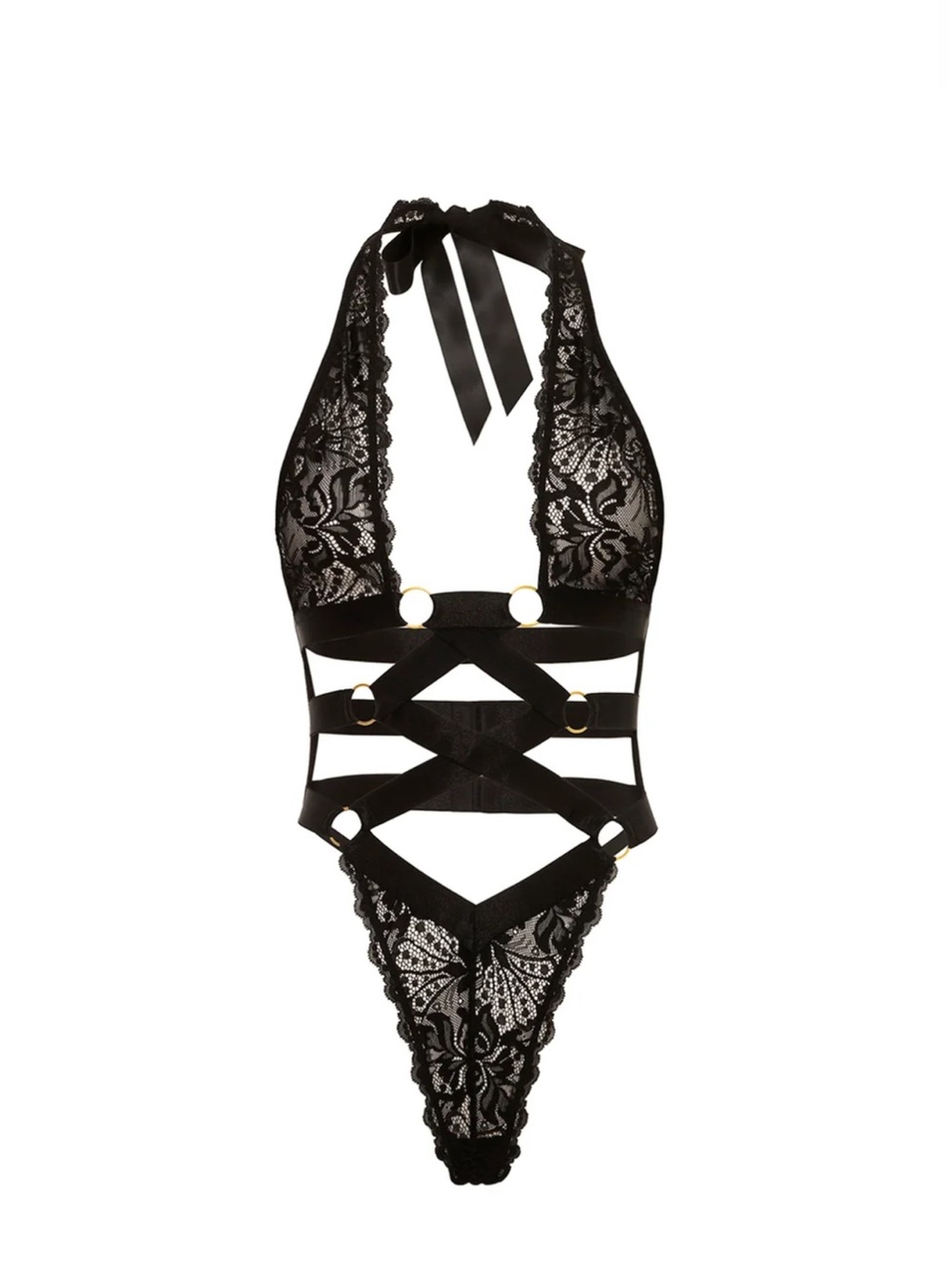 Black Lace Strappy Halter Teddy by Oh La La Cheri